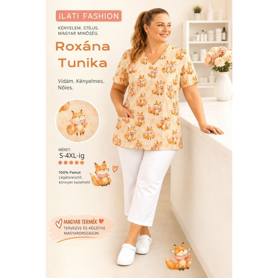 Roxána nővér tunika, halvány barack alapon rókás mintával - Ilati Fashion Roxána nővér tunika, halvány barack alapon rókás mintával - Ilati Fashion