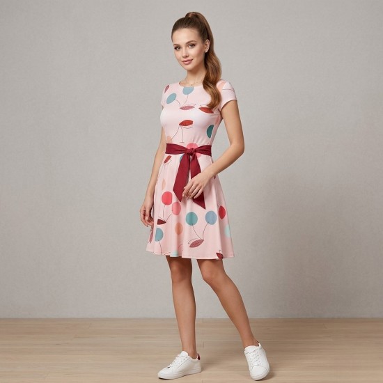 Elegáns alkalmi ruha, pasztel cseresznye mintás Fit and Flare fazon  Sophia