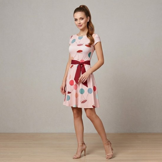 Elegáns alkalmi ruha, pasztel cseresznye mintás Fit and Flare fazon  Sophia