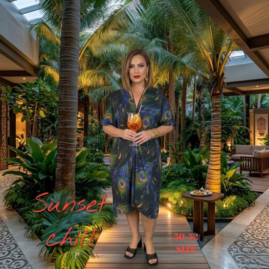 Nagy méretű elegáns női tunika (52–54) – Petra pávatoll mintás molett tunika