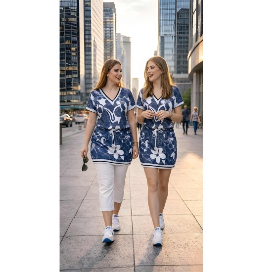 Olivia "V" nyakkivágású, farmer ruha, passzés aljjal és ujjával Olivia "V" nyakkivágású, farmer ruha, passzés aljjal és ujjával