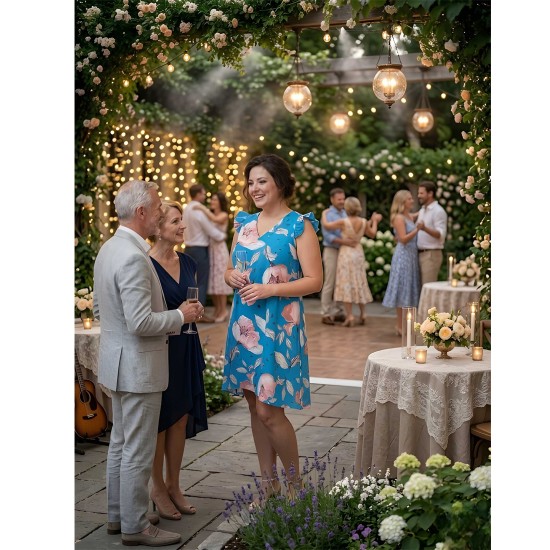 Nagy méretű elegáns alkalmi ruha,virágmintás A-vonalú ruha esküvőre | Viktória