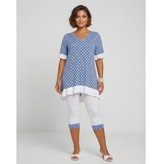 Nyári tunika szett , pöttyös A-vonalú felső leggingsszel (S–2XL) Andrea