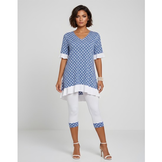 Nyári tunika szett , pöttyös A-vonalú felső leggingsszel (S–2XL) Andrea