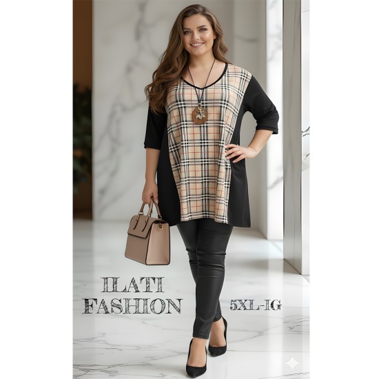 Gréta, elegáns kockás betéttel készült laza tunika
