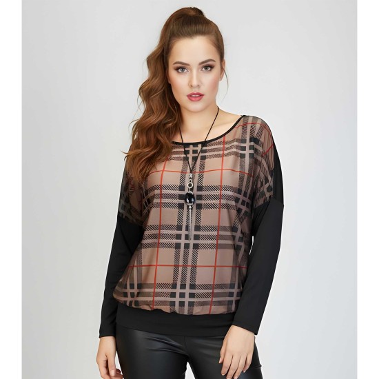 Rubina japán ujjú elegáns kockás, lezser felső