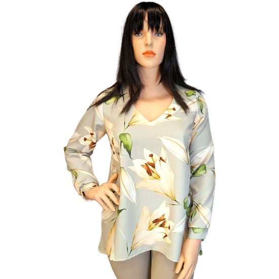 Liza liliom mintás A vonalú tunika V dekoltázzsal