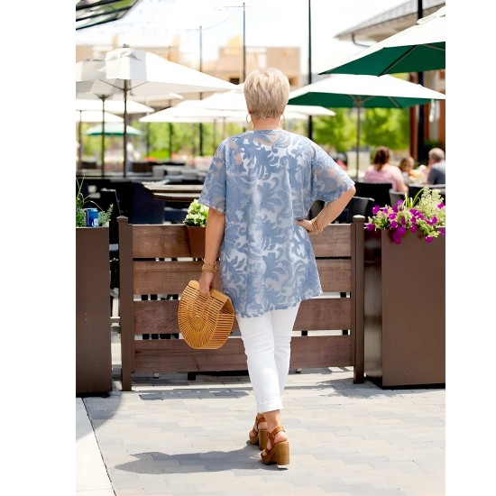 Mandy Kék, hímzett nyári kimonó (4XL–6XL)