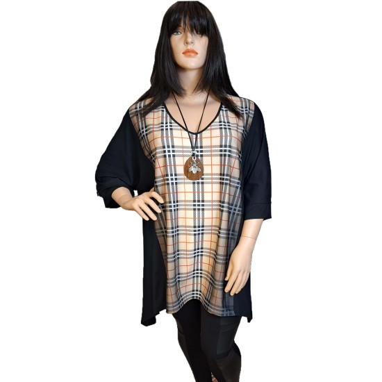 Gréta, elegáns kockás betéttel készült laza tunika Gréta, elegáns kockás betéttel készült laza tunika